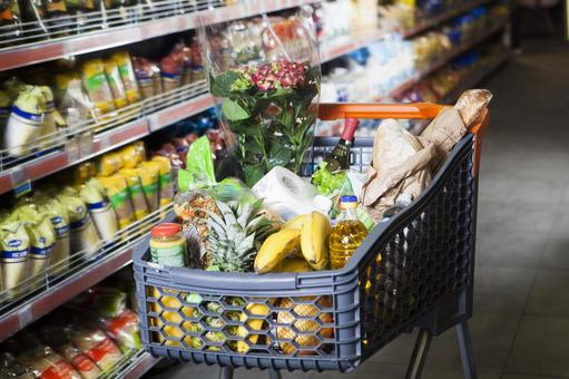 野菜と果物でいっぱいの買い物かご